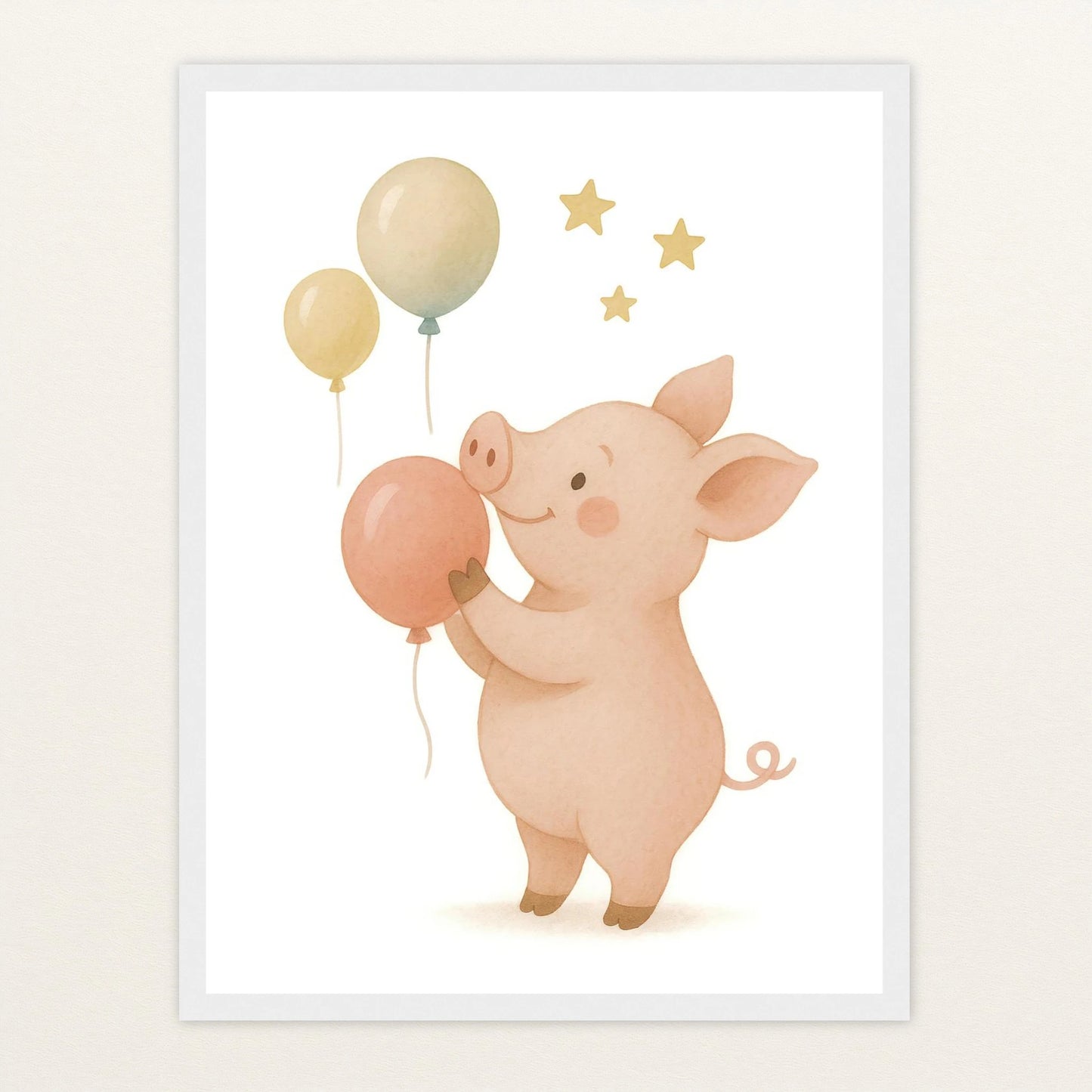 Susi das Schwein - Motiv: "Ballons" Poster mit Holzrahmen von tinylearner