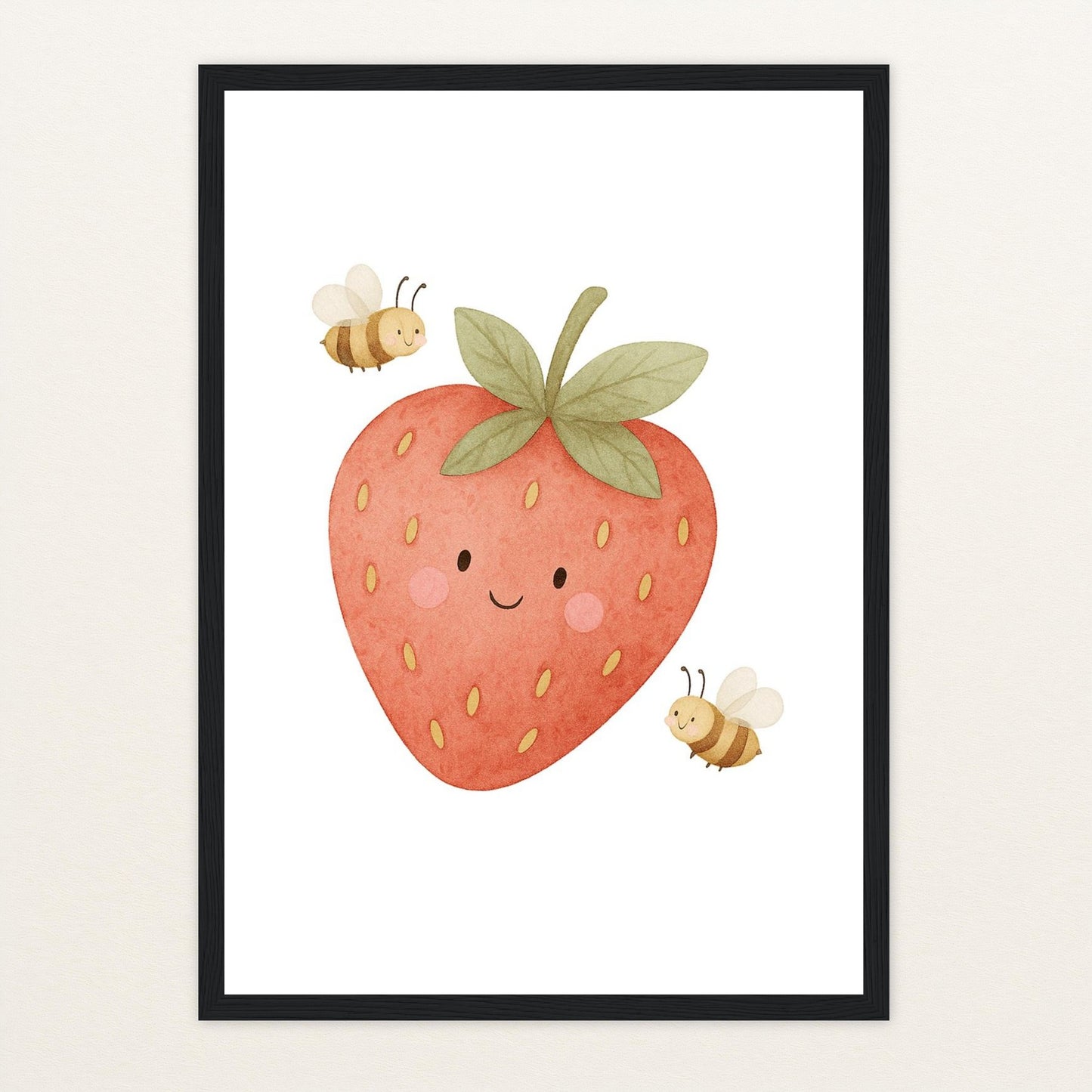 Obst: Erdbeere Poster mit Holzrahmen von tinylearner