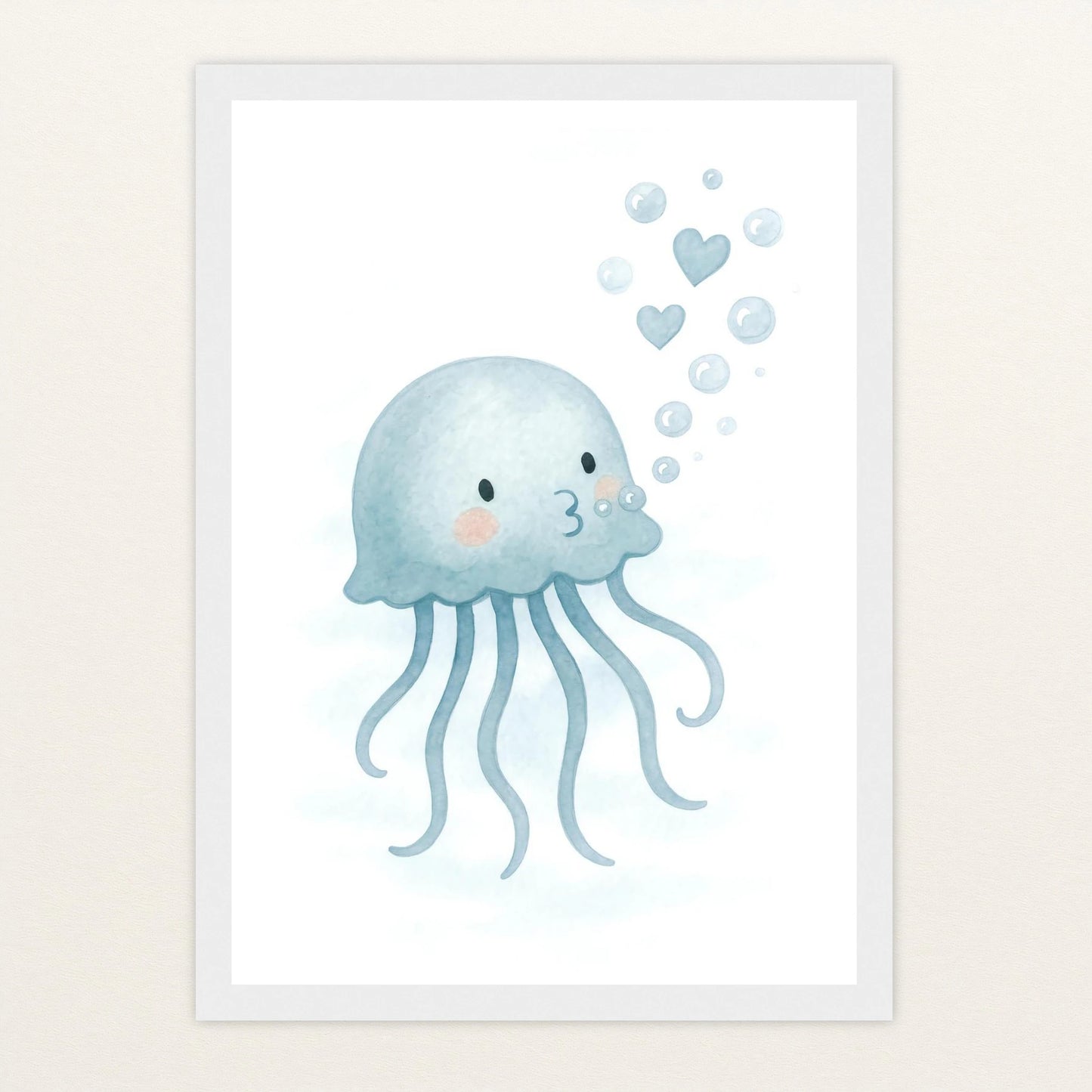Quinn die Qualle - Motiv: "Luftblasen" Poster mit Holzrahmen von tinylearner