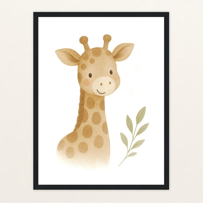 Greta die Giraffe Poster mit Holzrahmen von tinylearner