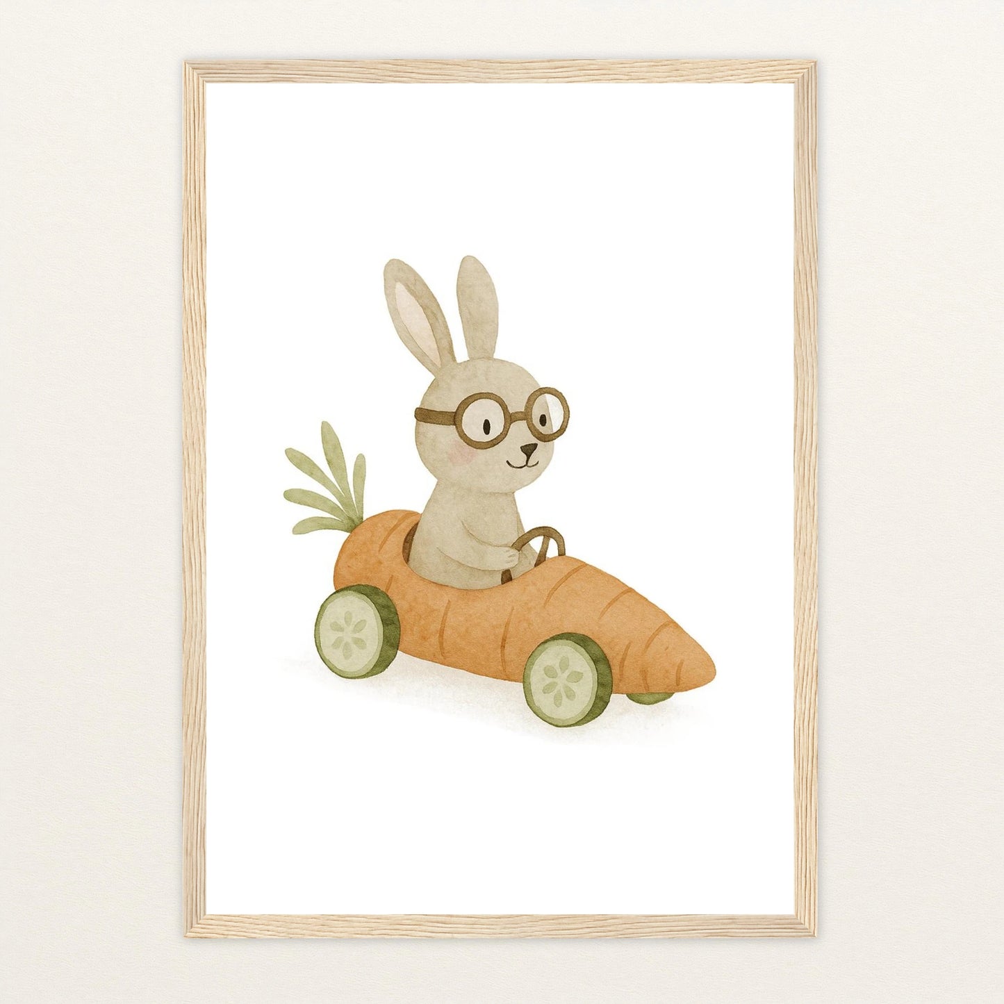 Holly der Hase - Motiv: "Rennmöhre" Poster mit Holzrahmen von tinylearner