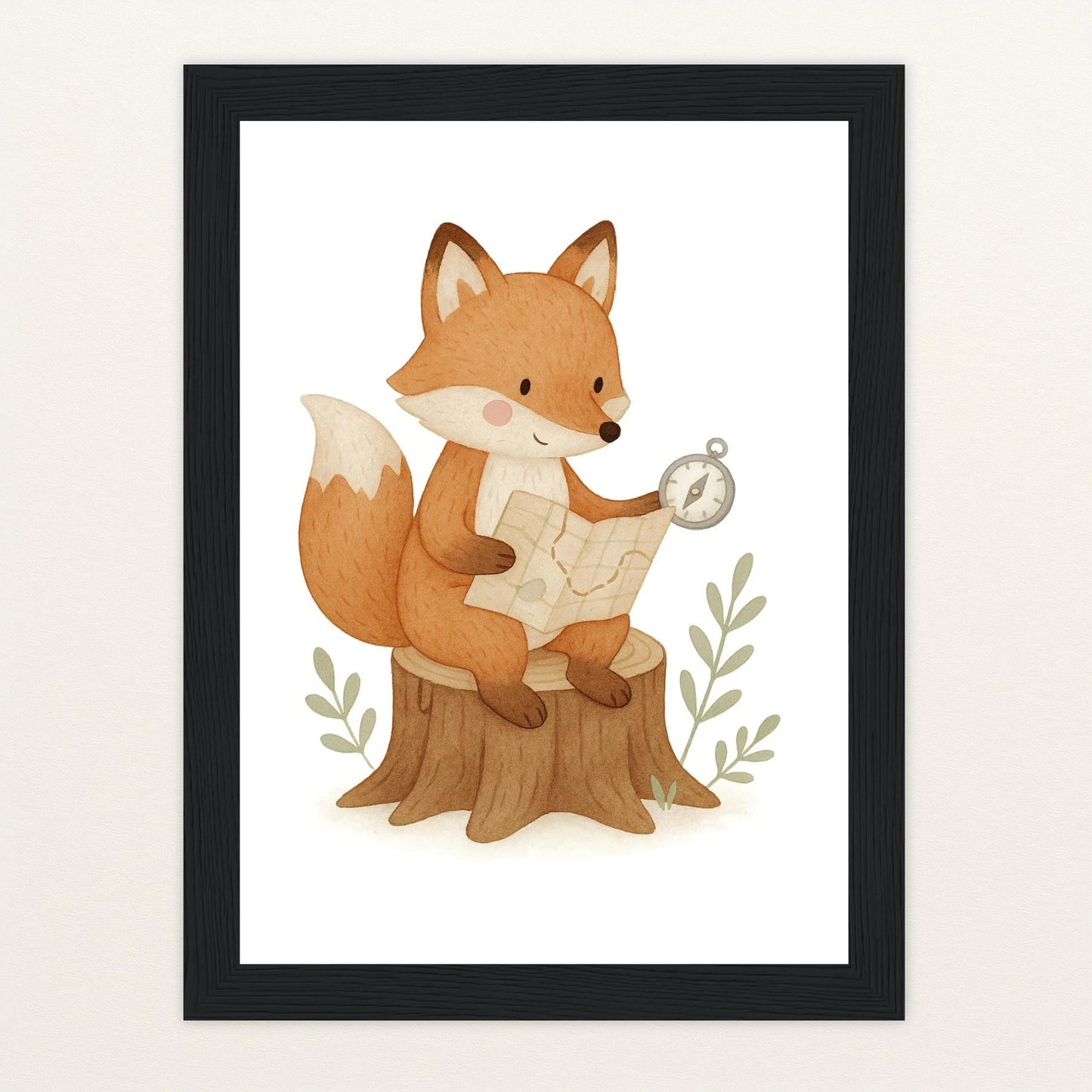 Finnegan der Fuchs - Motiv: "Abenteuerlust" Poster mit Holzrahmen von tinylearner