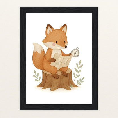 Finnegan der Fuchs - Motiv: "Abenteuerlust" Poster mit Holzrahmen von tinylearner