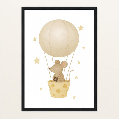 Mimi die Maus - Motiv: "Heißluftballon" Poster mit Holzrahmen von tinylearner