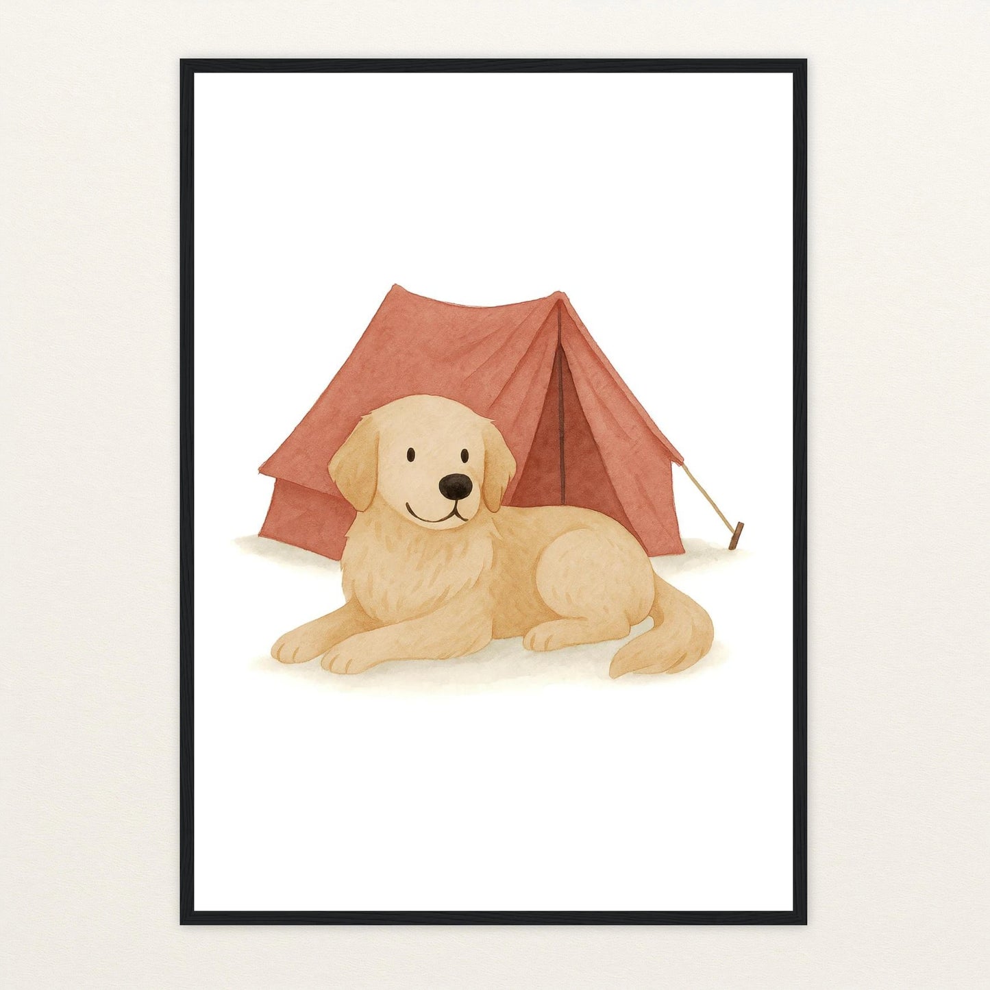 Hugo der Hund - Motiv: "Zelt" Poster mit Holzrahmen von tinylearner