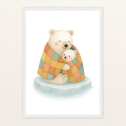 Pummel der Polarbär - Motiv: "Familie" Poster mit Holzrahmen von tinylearner