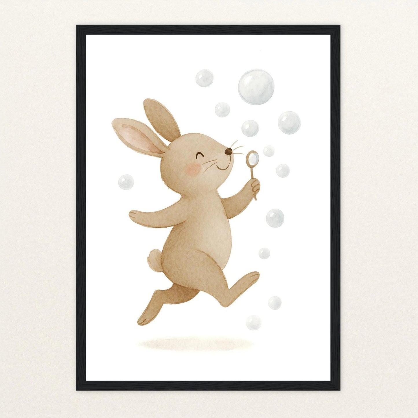 Holly der Hase - Motiv: "Seifenblasen" Poster mit Holzrahmen von tinylearner