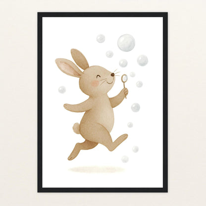 Holly der Hase - Motiv: "Seifenblasen" Poster mit Holzrahmen von tinylearner