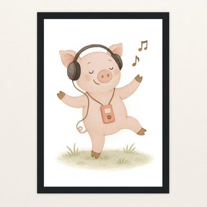 Susi das Schwein - Motiv: "Musik" Poster mit Holzrahmen von tinylearner