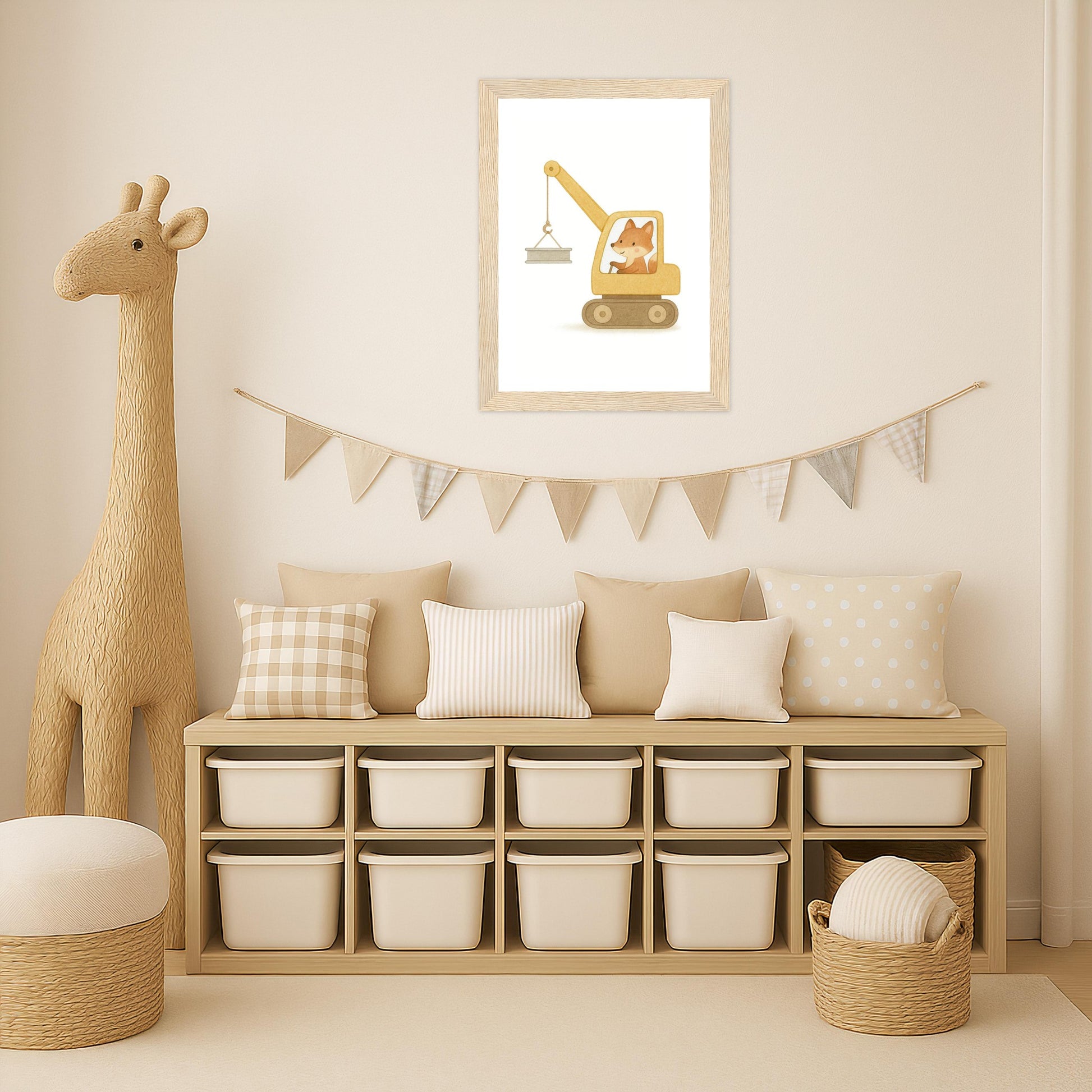 Finnegan der Fuchs - Motiv: "Kran" Poster mit Holzrahmen von tinylearner