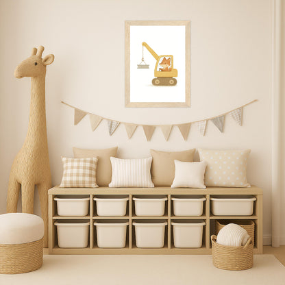 Finnegan der Fuchs - Motiv: "Kran" Poster mit Holzrahmen von tinylearner