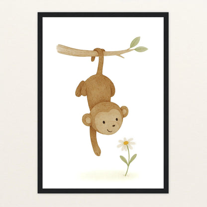 Aki der Affe - Motiv: "Gänseblümchen" Poster mit Holzrahmen von tinylearner