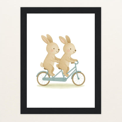 Holly der Hase - Motiv: "Tandem" Poster mit Holzrahmen von tinylearner