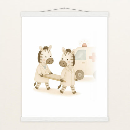 Zinni das Zebra - Motiv: "Krankenwagen" Poster mit Leisten von tinylearner