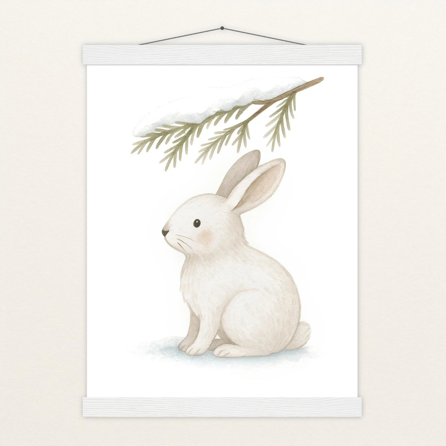 Sina der Schneehase - Motiv: "Nadelzweig" Poster mit Leisten von tinylearner