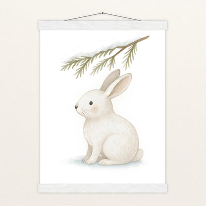 Sina der Schneehase - Motiv: "Nadelzweig" Poster mit Leisten von tinylearner