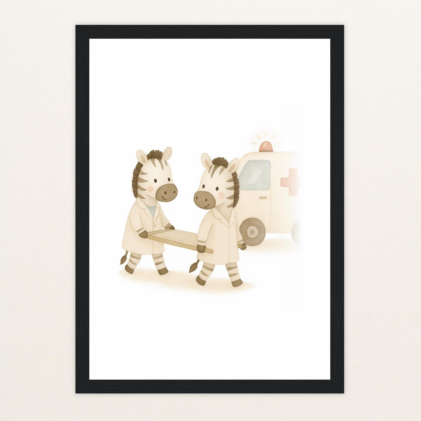 Zinni das Zebra - Motiv: "Krankenwagen" Poster mit Holzrahmen von tinylearner