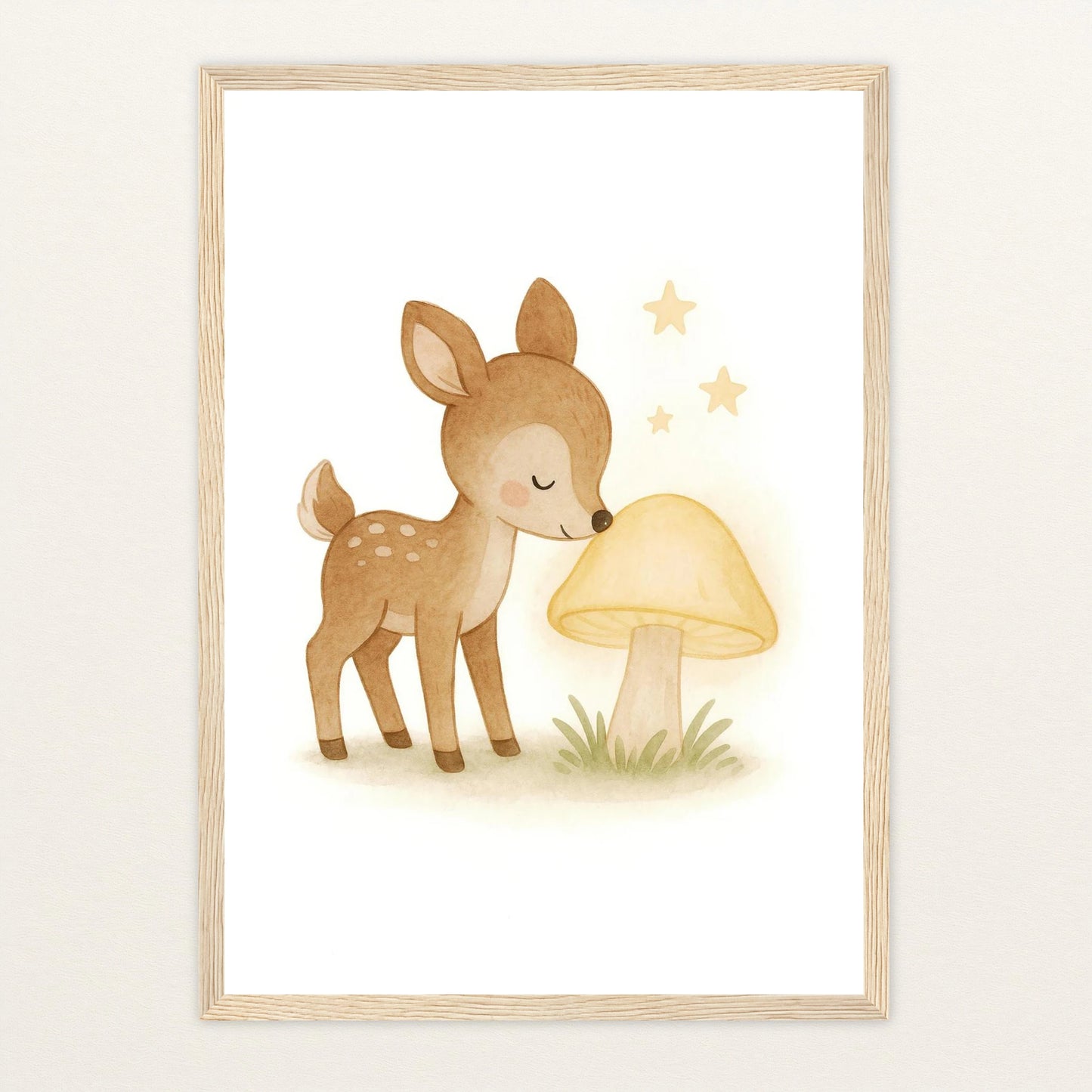 Ria das Reh - Motiv: "Leuchtpilz" Poster mit Holzrahmen von tinylearner