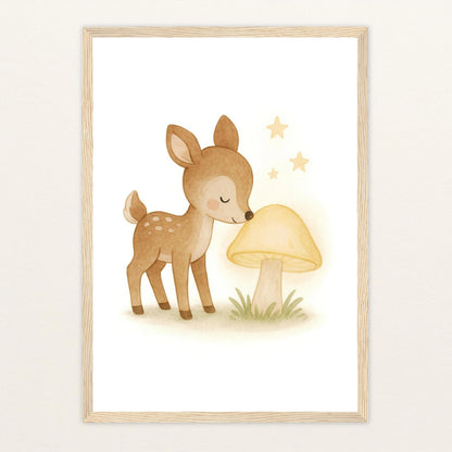 Ria das Reh - Motiv: "Leuchtpilz" Poster mit Holzrahmen von tinylearner