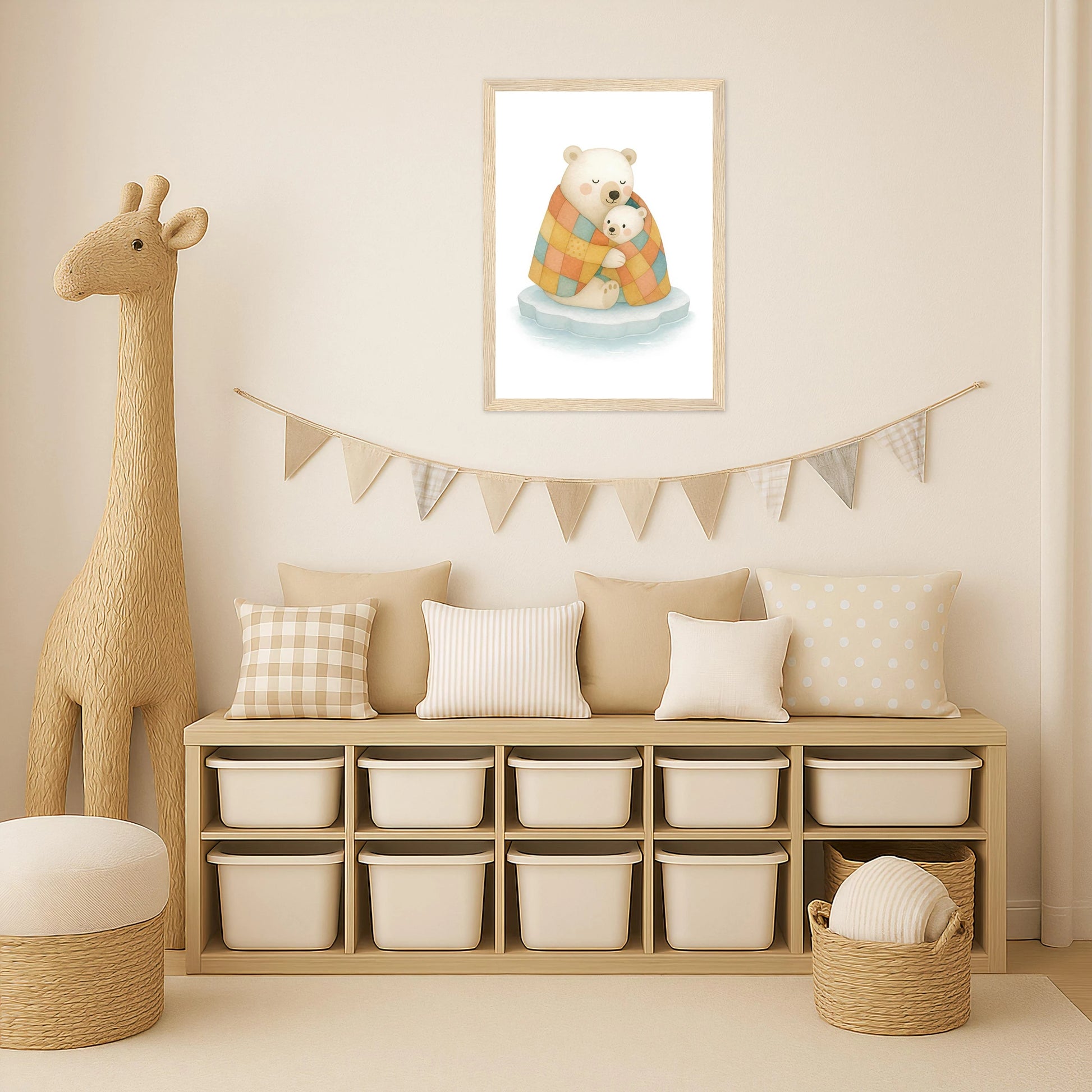 Pummel der Polarbär - Motiv: "Familie" Poster mit Holzrahmen von tinylearner