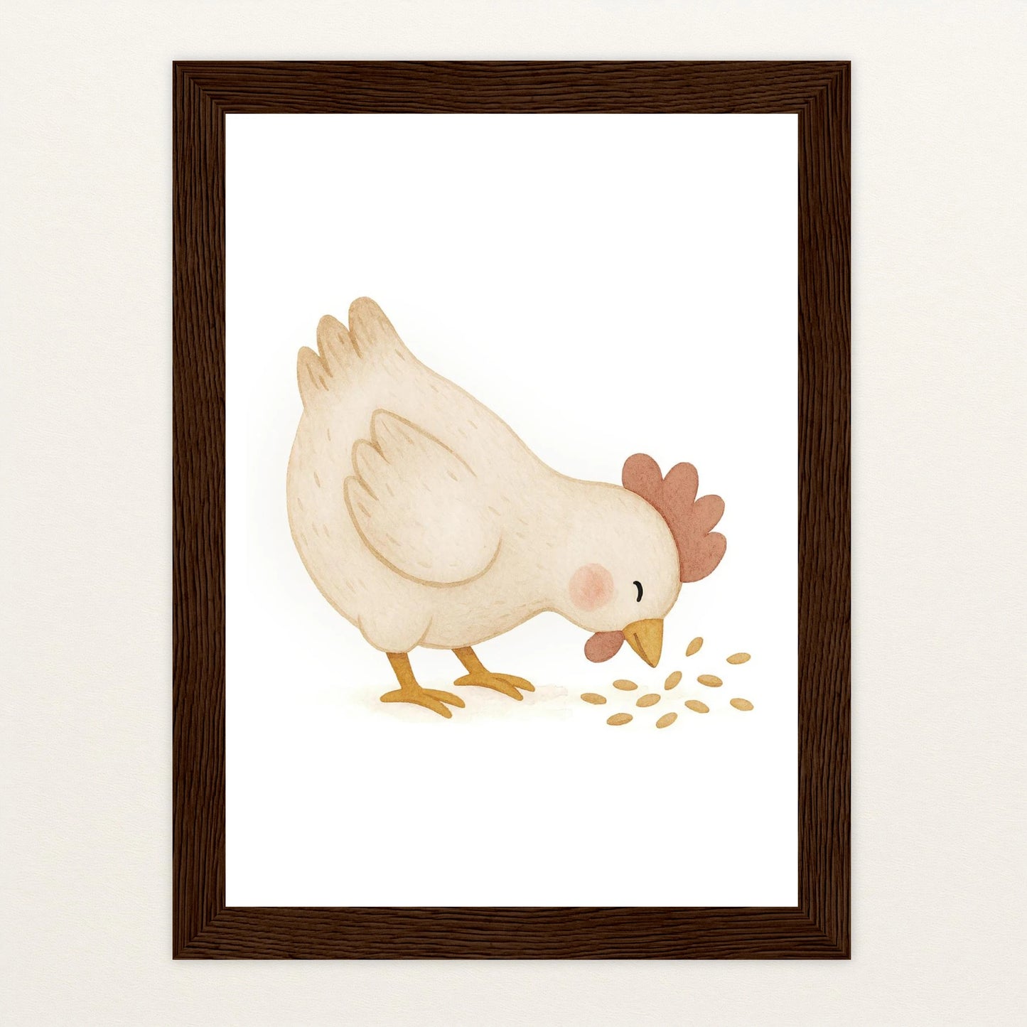 Hanni das Huhn - Motiv: "Körner" Poster mit Holzrahmen von tinylearner
