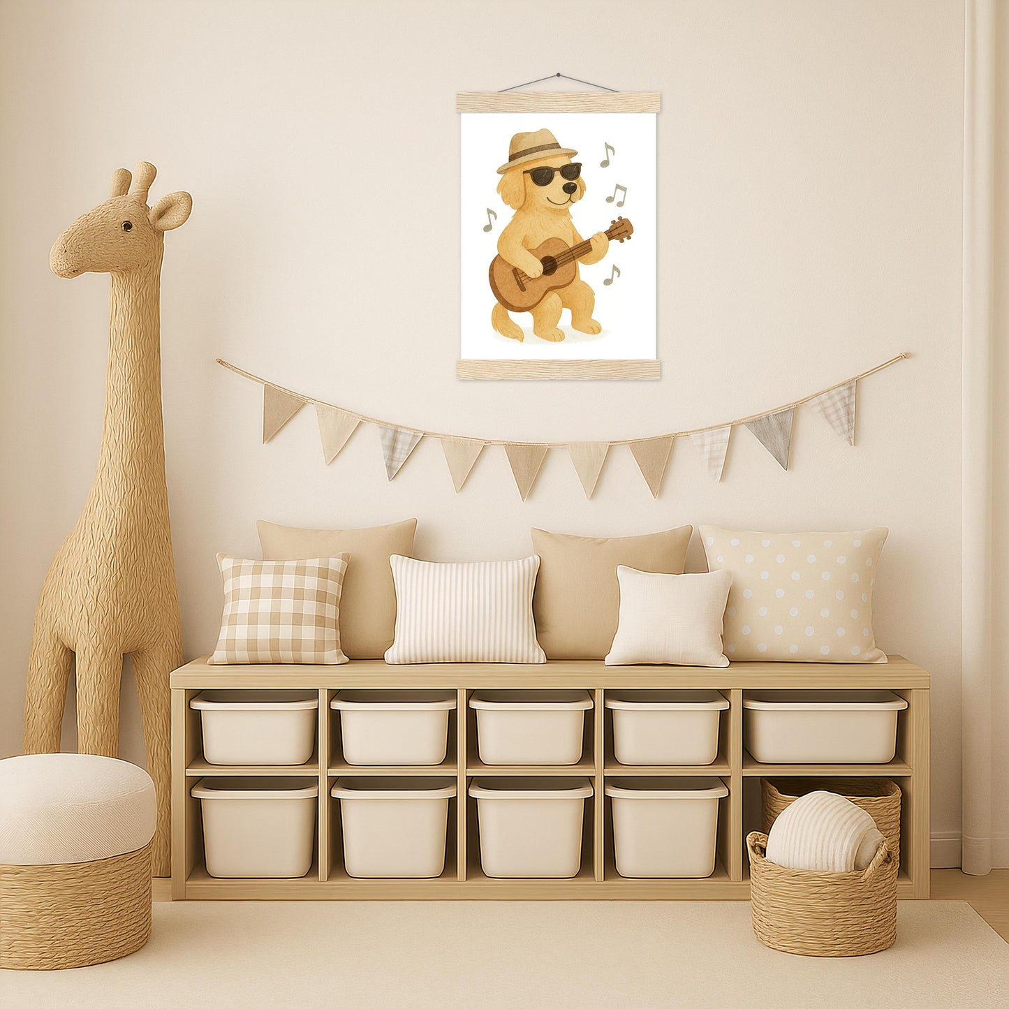 Hugo der Hund - Motiv: "Gitarre" Poster mit Leisten von tinylearner