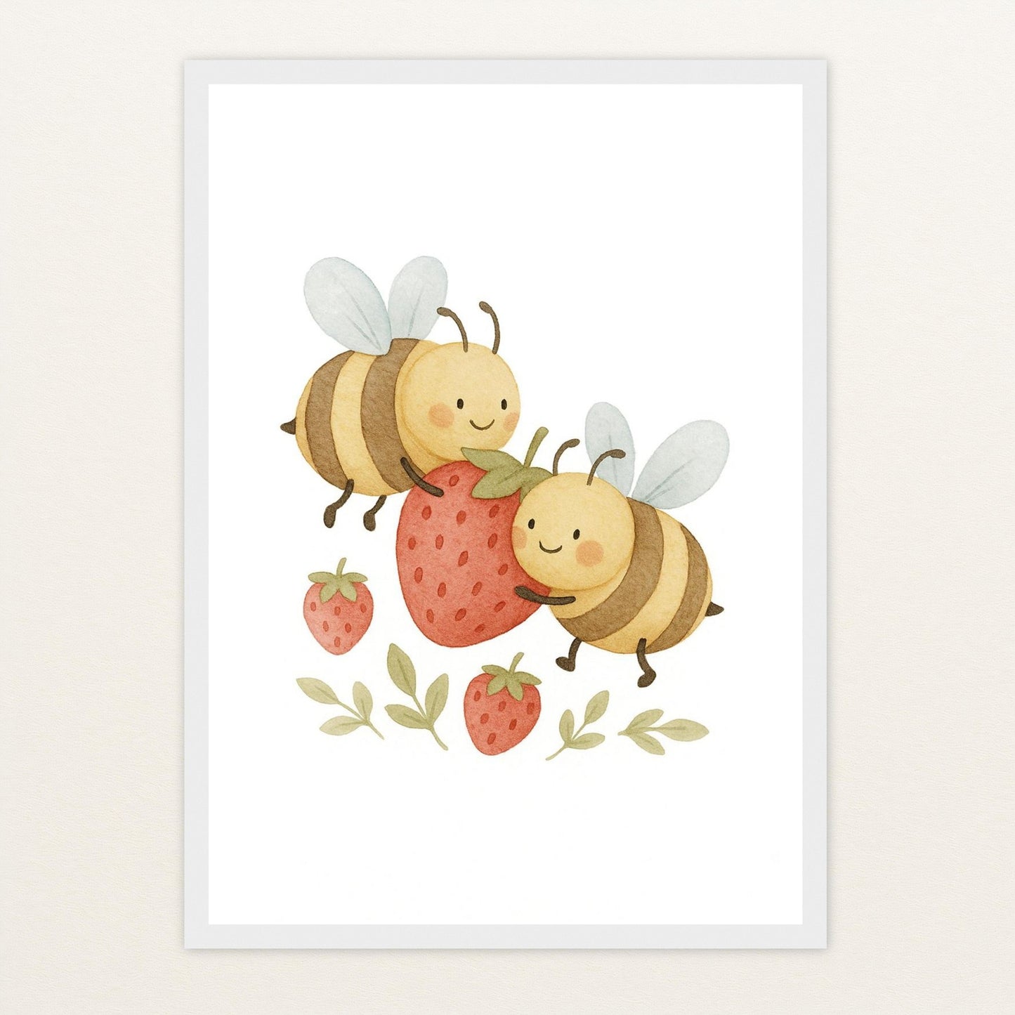 Bibi die Biene - Motiv: "Erdbeere" Poster mit Holzrahmen von tinylearner