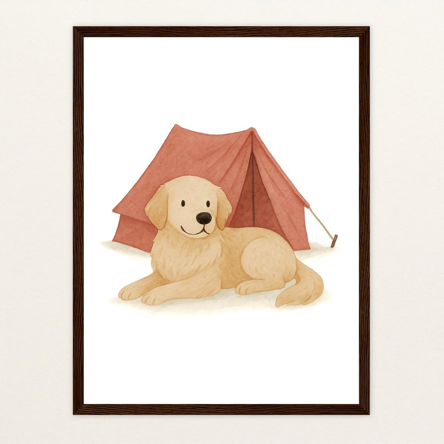 Hugo der Hund - Motiv: "Zelt" Poster mit Holzrahmen von tinylearner