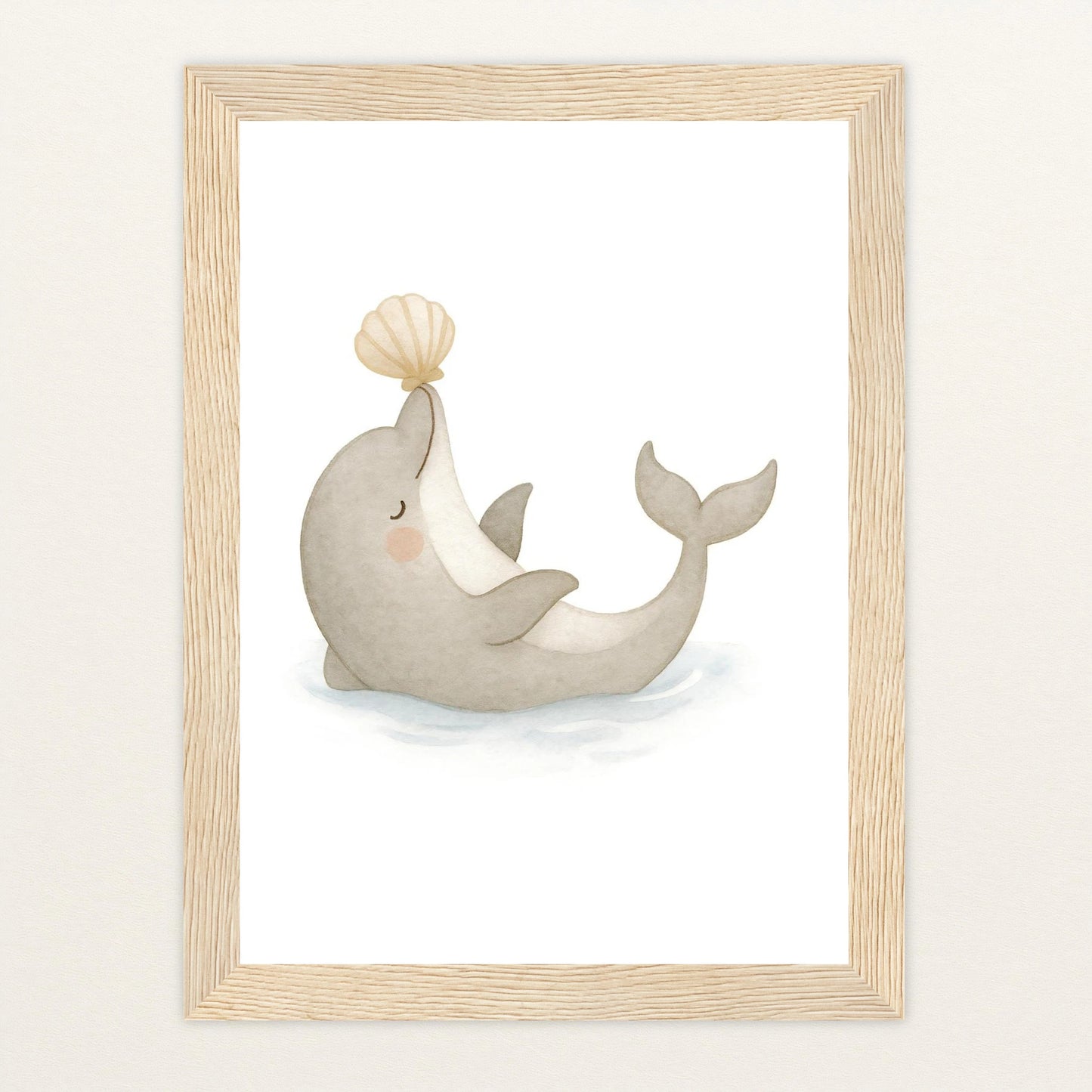 Dora der Delfin - Motiv: "Muschel" Poster mit Holzrahmen von tinylearner