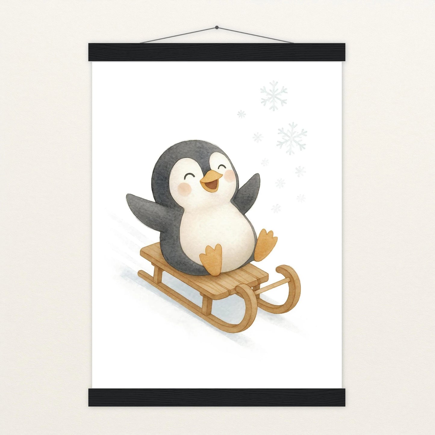 Pia der Pinguin - Motiv: "Schlitten" Poster mit Leisten von tinylearner