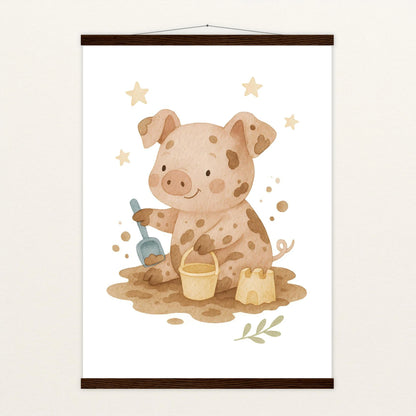 Susi das Schwein - Motiv: "Sandkasten" Poster mit Leisten von tinylearner