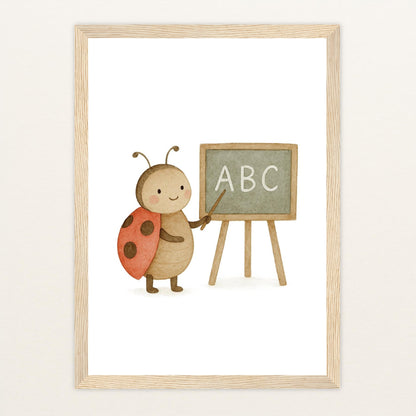 Marie der Marienenkäfer - Lehrer Poster mit Holzrahmen von tinylearner