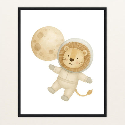Leo der Löwe - Motiv: "Astronaut" Poster mit Holzrahmen von tinylearner