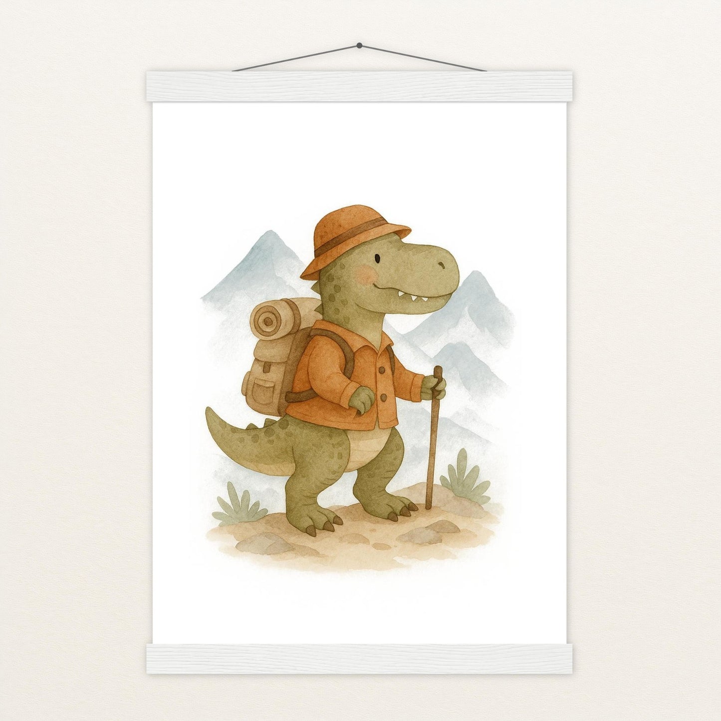 Dinosaurier T-Rex - Motiv: "Wandern" Poster mit Leisten von tinylearner