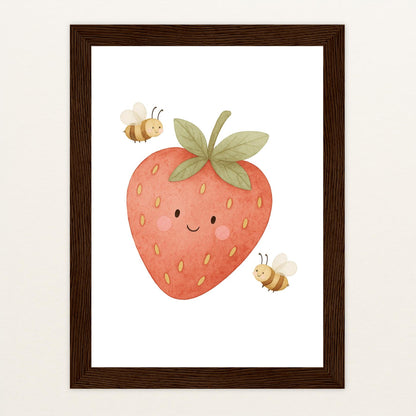 Obst: Erdbeere Poster mit Holzrahmen von tinylearner