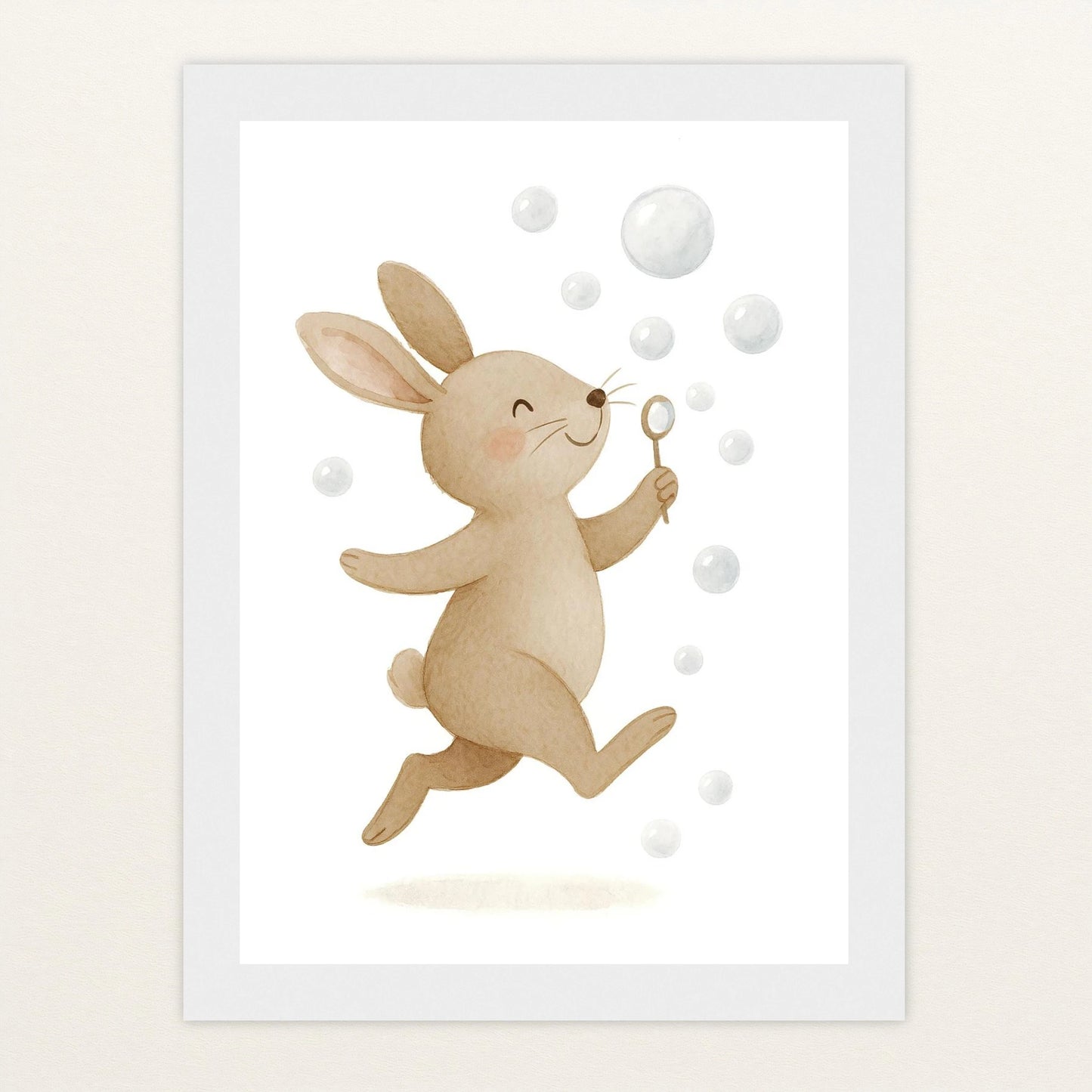 Holly der Hase - Motiv: "Seifenblasen" Poster mit Holzrahmen von tinylearner