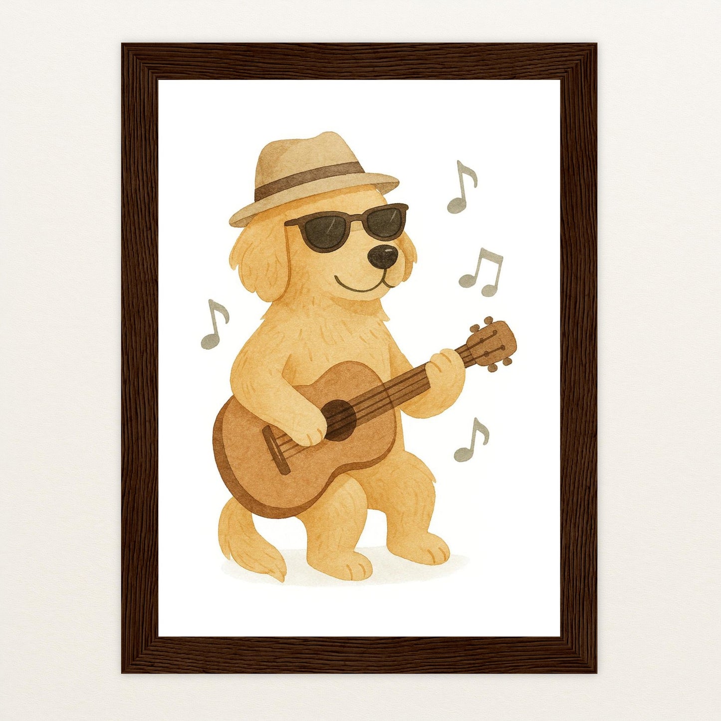 Hugo der Hund - Motiv: "Gitarre" Poster mit Holzrahmen von tinylearner