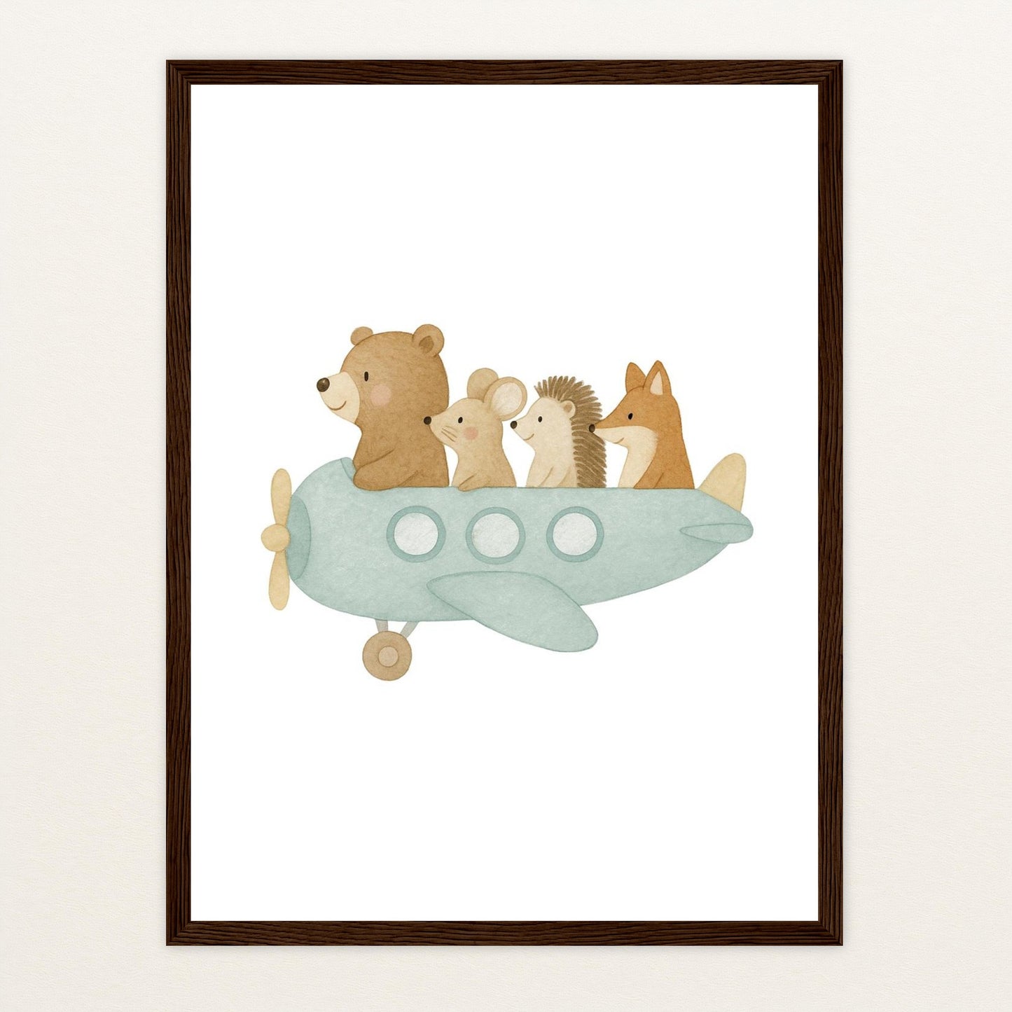 Tierfreunde - Motiv: "Flugzeug" Poster mit Holzrahmen von tinylearner