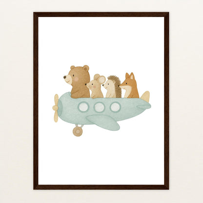Tierfreunde - Motiv: "Flugzeug" Poster mit Holzrahmen von tinylearner