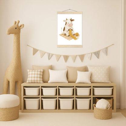 Klara die Kuh - Motiv: "Häkeln" Poster mit Leisten von tinylearner