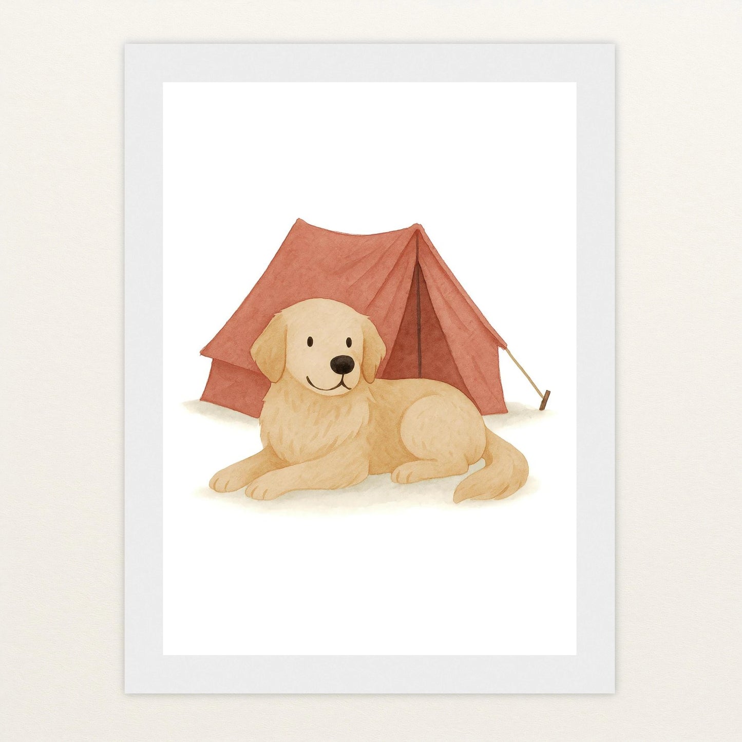 Hugo der Hund - Motiv: "Zelt" Poster mit Holzrahmen von tinylearner