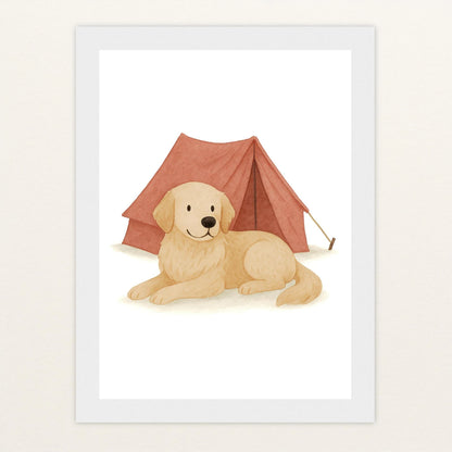 Hugo der Hund - Motiv: "Zelt" Poster mit Holzrahmen von tinylearner