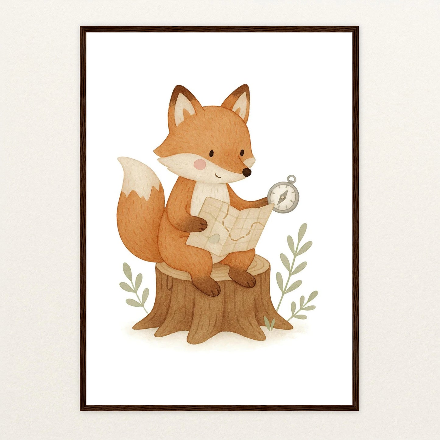 Finnegan der Fuchs - Motiv: "Abenteuerlust" Poster mit Holzrahmen von tinylearner