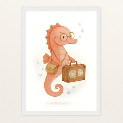 Suri das Seepferdchen - Motiv: "Reisen" Poster mit Holzrahmen von tinylearner
