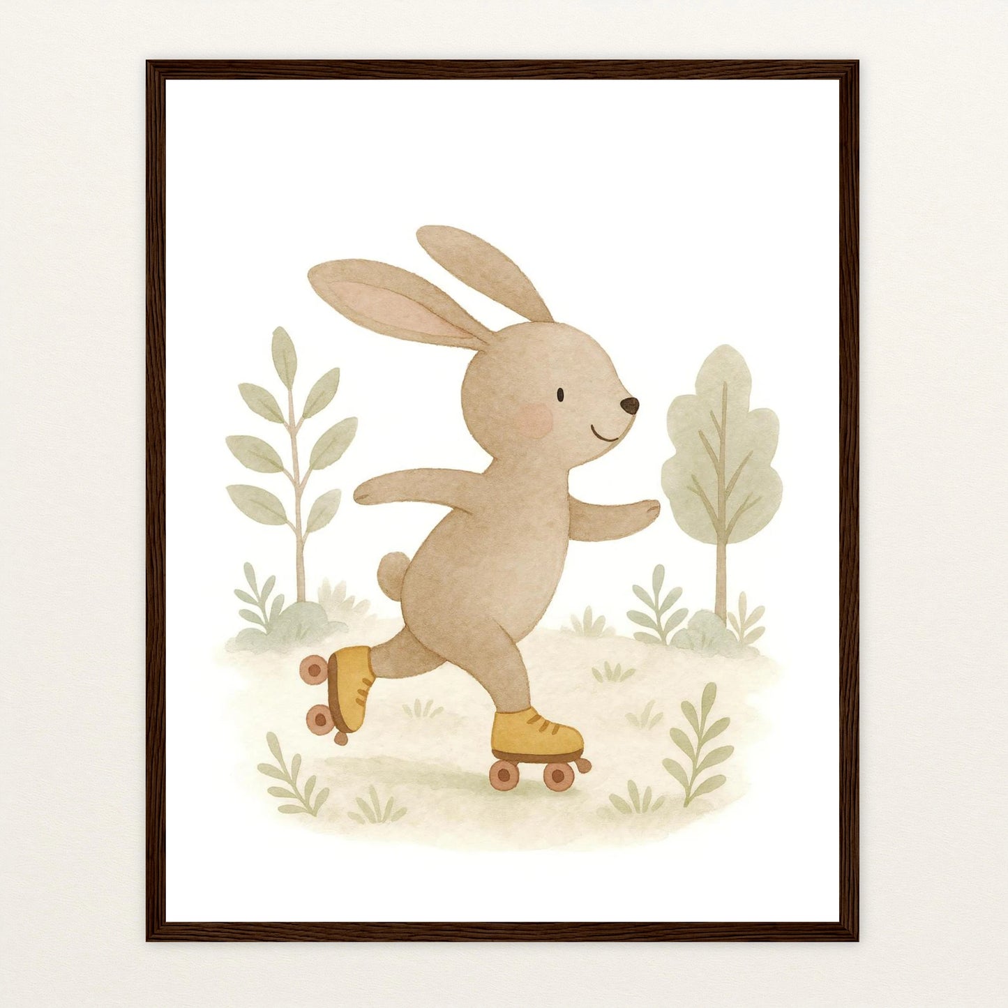 Holly der Hase - Motiv: "Rollschuhe" Poster mit Holzrahmen von tinylearner