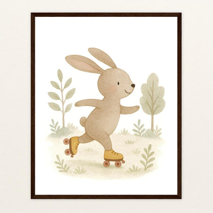 Holly der Hase - Motiv: "Rollschuhe" Poster mit Holzrahmen von tinylearner