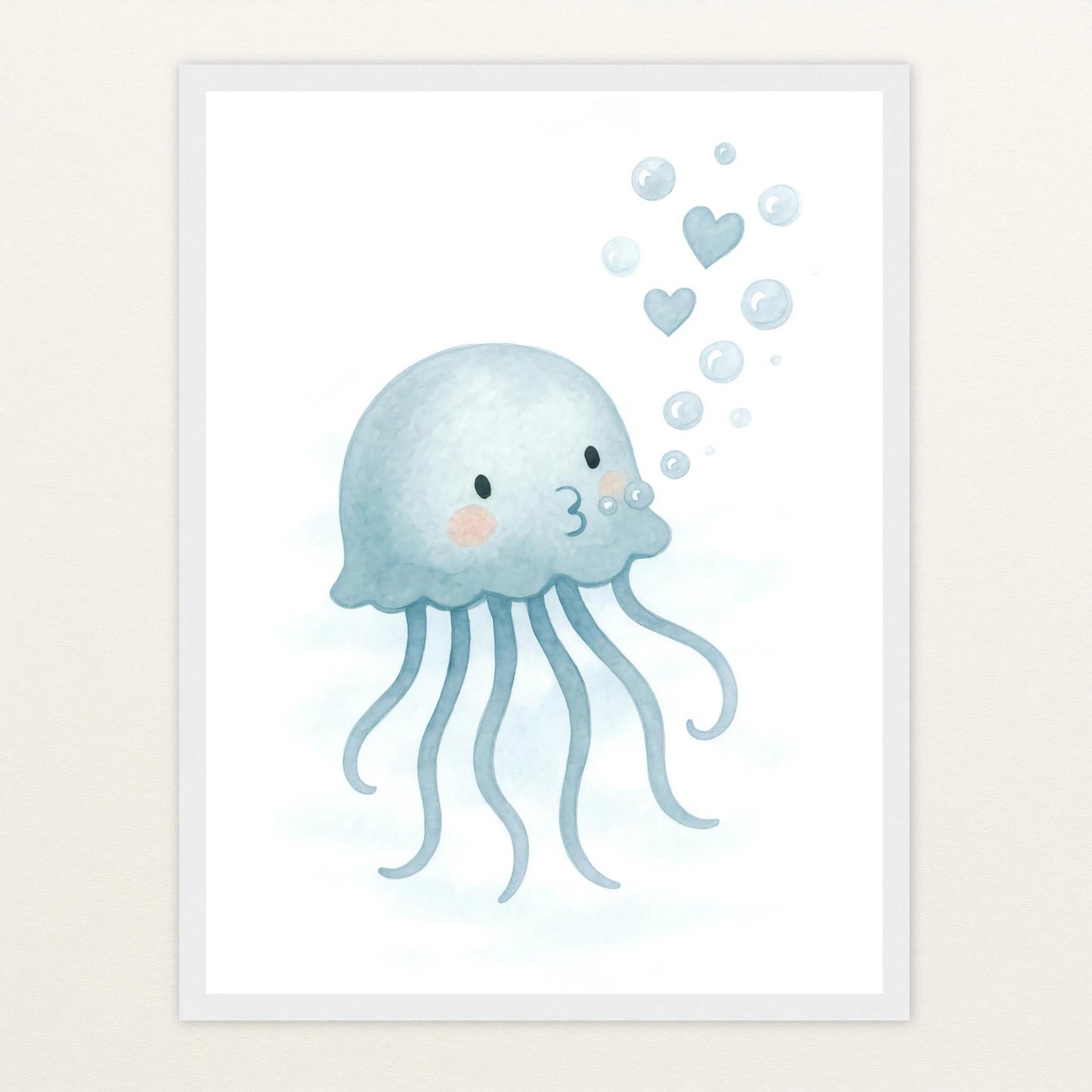 Quinn die Qualle - Motiv: "Luftblasen" Poster mit Holzrahmen von tinylearner