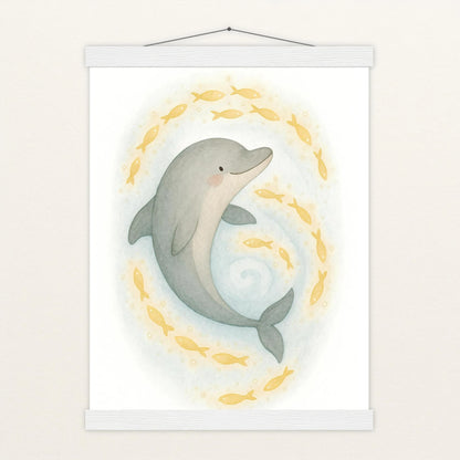 Dora der Delfin - Motiv: "Leuchtfische" Poster mit Leisten von tinylearner