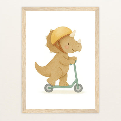 Dinosaurier Triceratops - Motiv: "Roller" Poster mit Holzrahmen von tinylearner
