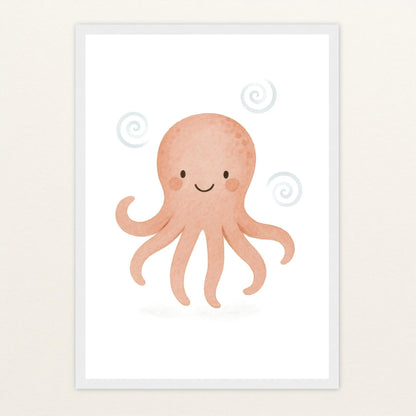 Tilli der Tintenfisch Poster mit Holzrahmen von tinylearner